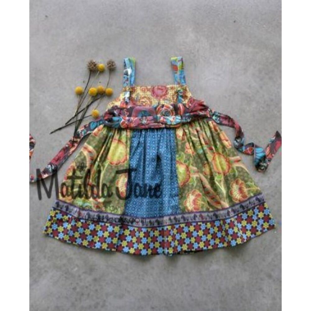 NEW Matilda Jane girls Knot dress 10 Leona blue brown floral dog rose You & Me